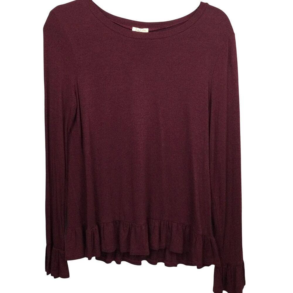 Lily White Minimalist Basic Neutral Ruffle Cuff Hem Pullover Casual Top Women S